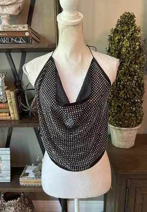 For Love & Lemons After Dark Halter Top Black Womens One Size thumbnail 6