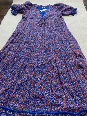 SAYLOR Blue Multi Floral Puff-Sleeve Maxi Dress Size L 90% Viscose thumbnail 16