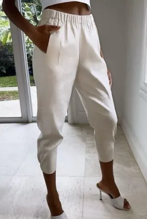 Babaton Dexter Linen‎ Blend Trouser Ankle Pants Small Ivory Quiet Luxury Neutral thumbnail 1