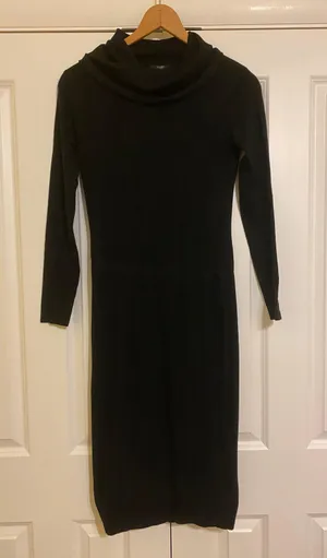Sweater Dress Long sleeves Cowl Neck Midi Black Size Medium. Excellent condition thumbnail 2