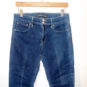 Express MidRise dark wash double button cropped legging jeans thumbnail 2