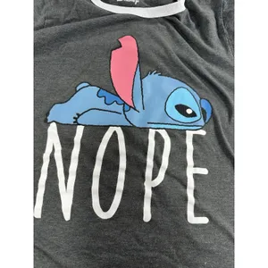 Disney Lilo & Stitch "NOPE" T-Shirt Women's XXL Gray Ringer Tee Sleep Top thumbnail 5