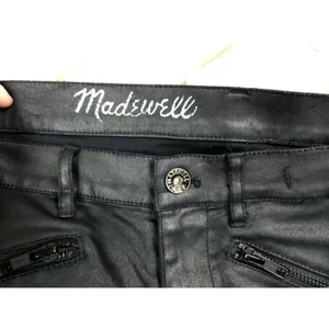 Madewell Jeans Womens 26 Black Skinny Ankle Leather Coated Biker Moto Zip Pocket thumbnail 4