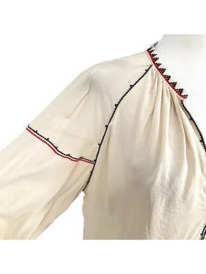 Magali Pascal Alexi Blouse Natural Boho Embroidered Cuff Peasant Top Size Large thumbnail 3