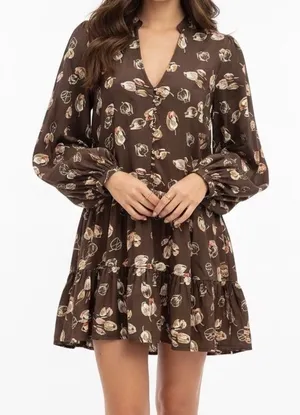 Threads & States Brown Floral Mini Dress Tunic Boho Women's Size‎ Medium M thumbnail 1