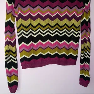 Missoni XS Cardigan Purple Green Chevron Woven Knit Ribbed Long Sleeve Button thumbnail 7