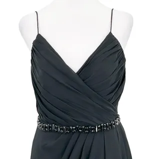 Lillian’s V Neck Faux Wrap Beaded Banding Waist Black Formal Dress Gown Size 6 thumbnail 13