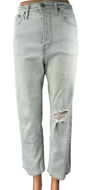Levi's Ribcage Women's Blue High Rise Distressed Straight Denim Jeans Pants 28 thumbnail 1