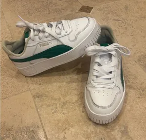 Puma Platform White Sneakers with Green Stripe and Gold Logo thumbnail 1