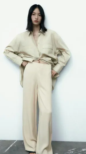 Zara NWT White STANDARD LENGTH SATIN TROUSERS. Size Large thumbnail 11
