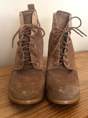 Cynthia Vincent Brown Suede Lace-Up Wedge Ankle Boots thumbnail 3