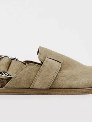 Zara Flat Suede Slip-On Clog in Dark Tan thumbnail 2