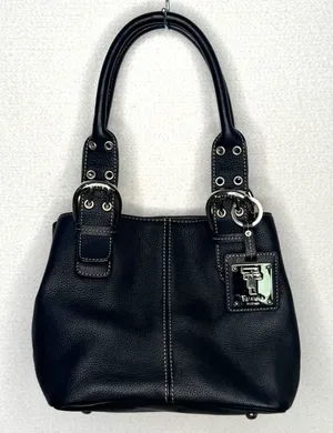 Tignanello Black Genuine Leather Satchel Handbag Buckle Top Handle Y2K thumbnail 1