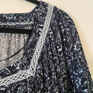 Free People Blue Floral Boho Square Neck Flowy Blouse Tunic Fairycore size Large thumbnail 3