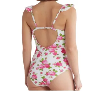 Betsey Johnson One Piece Ruffle Floral Swimsuit Padded Love Always Size XL NWT thumbnail 7