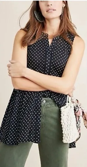 Anthropologie Nia Polka Dot Sleeveless Tunic Top Womens M Babydoll Blouse Preppy thumbnail 1