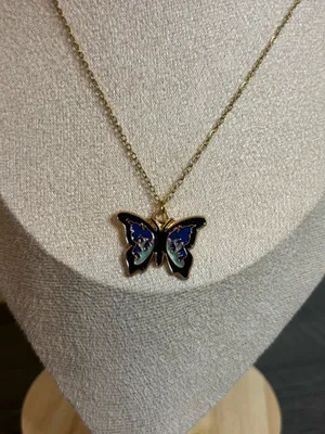Handmade Gold/Blue Butterfly Necklace thumbnail 4