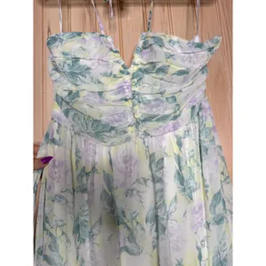 NWT Lulus Effortlessly Abloom Green Multi Floral Ruched Halter Maxi Dress Size L thumbnail 4