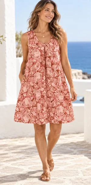 Tahari Tropical Leaf 100% Linen ALine Leaf Dress Sz Small Coastal Resort Boho thumbnail 1