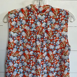 Pleione Womens Sleeveless Tie Neck Floral Blouse Orange Blue White WQZ58232RK M‎ thumbnail 9