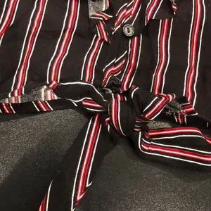 NWT Ambiance Large Black Red‎ White Striped Crop Top Off the Shoulders thumbnail 6