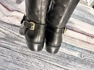 Lauren Ralph Lauren Black Leather Knee-High Riding Boots with Buckle Detail thumbnail 5