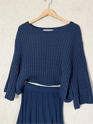 Free People Beach NWT Kenzie Sweater & Skirt Set in Darkest Night Navy S thumbnail 5