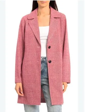 Anthropologie Avec Les Filles Red Houndstooth Plaid Longline Blazer NEW Size XL thumbnail 3