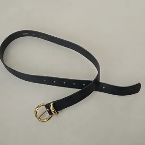 Zara 100% Leather Elegant Black Belt with Gold Buckle thumbnail 2