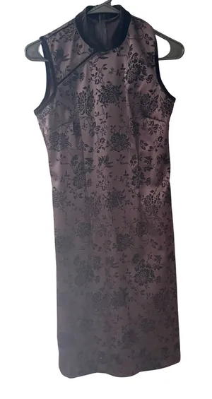 Purple‎ Black Floral Velvet Flocked Cheongsam Qipao Whimsigoth Sheath Dress thumbnail 1