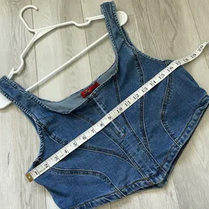 Vintage Corset Tank denim crop womens Blue (size 1x) western festival going out thumbnail 5