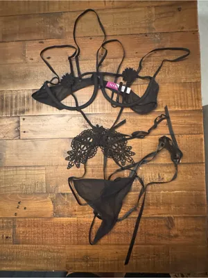 ADORE ME Lace &‎ Mesh Strappy Bra + Thong Set thumbnail 1