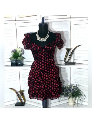 Lovers and Friends Mini Dress ruffle Red Polka Dot Parisian cocktail whimsical M thumbnail 2