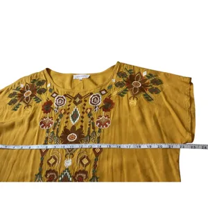 Solitaire Mustard Yellow Embroidered Boho Blouse Rayon Short Sleeve Top 21-232 M thumbnail 10