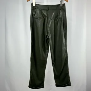 NWT Lulus Effortless Edge Vegan Leather Straight Leg Pants in Olive Green Size M thumbnail 10