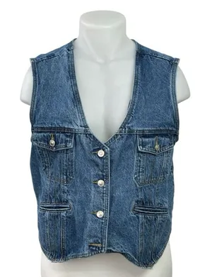 Princess Polly Burrows Medium Blue Wash V Neck Sleeveless Crop Denim Vest Top 10 thumbnail 1
