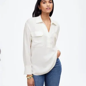 Madewell Women's Size‎ Medium Contrast-Stitch Popover Shirt Cream Classic Preppy thumbnail 2