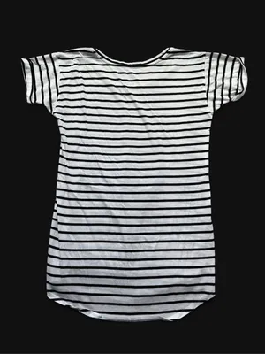 Victoria's Secret black & white striped pajama short sleeve shirt with pink glitter “Angel” graphic thumbnail 3