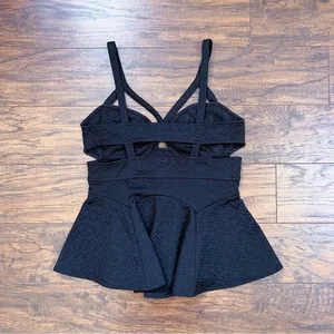 Free People • Royalty Peplum Top black quilted jacquard knit strappy tank cutout thumbnail 8