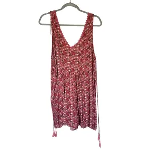 Zara Trafaluc Pink Floral Short Crinkle Sun Romper‎ V Neck Tassel Tie Size XS thumbnail 2