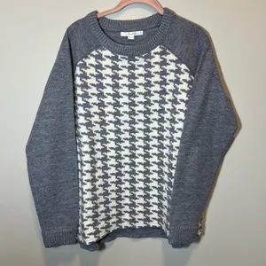 Boden Women's Grey White Houndstooth 100%‎ Wool Raglan Sleeve Sweater US 14 thumbnail 1