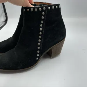 Lucky Brand Black Suede Studded Ankle Boots Stacked Heel Booties Womens 7 Fall thumbnail 6