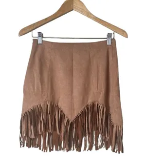 New NWT Relish NoLess Fringe Faux Suede Mini Skirt Size Medium thumbnail 1