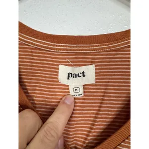 Pact Organic Cotton V-Neck Striped T-Shirt Rust Orange White Womens Medium thumbnail 3