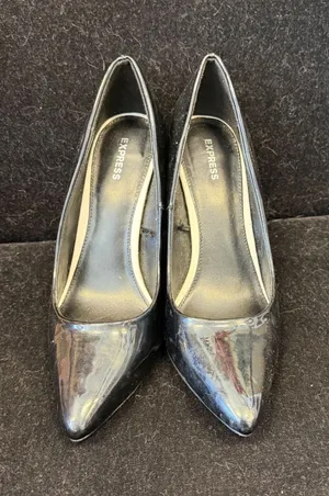 Express Womens Black Patent Pointed Toe Stiletto Heel Pumps‎ Size 7 thumbnail 1