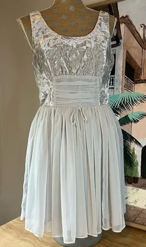 Light Gray Velvety Chiffon Short Dress thumbnail 1
