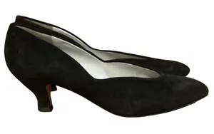 Liz Claiborne Vintage Black Suede Kitten Heel Pumps Made in Spain Almond Toe thumbnail 1