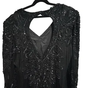 Vintage Right Choice Silk Beaded Gown Black Evening Dress 1980s Made in India‎ thumbnail 9