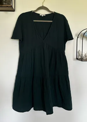 Madewell‎ Green Popover Lightspun Tiered Mini Dress 100% Cotton Size Small thumbnail 1