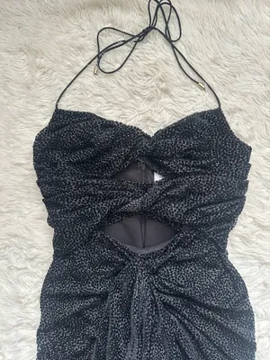 Significant Other Dress Halter Midi Cut Outs Ruffle Velvet Polka Dot Black Sz 4 thumbnail 5